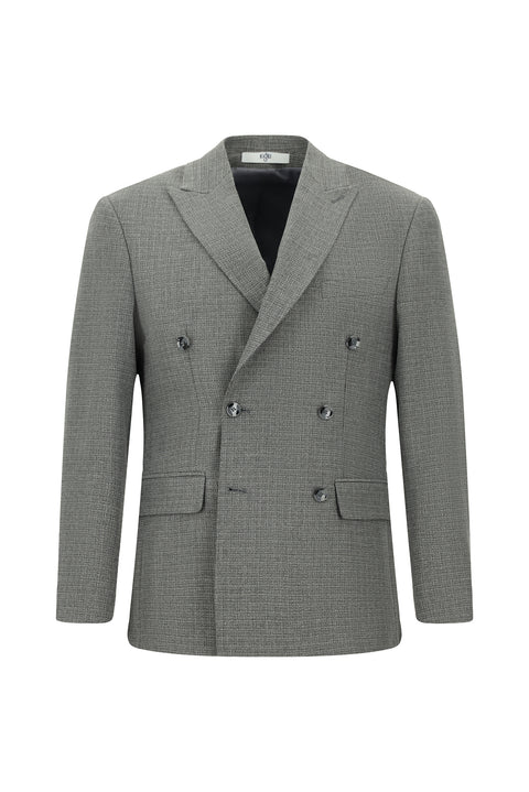 Orta Gri 7 Drop Slim Fit Dar Kesim Desenli Kruvaze Ceket