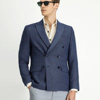 Medium Navy 7 Drop Slim Fit Patterned Double-Breasted Jacket