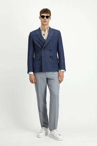  Orta Lacivert Regular Fit Desenli Kruvaze Ceket