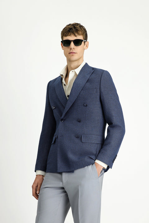 Medium Navy 6 Drop Regular Fit Standard Cut Patterned Double-Breasted Jacket