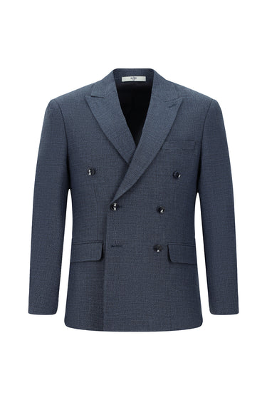 Orta Lacivert Super Slim Fit Ekstra Dar Kesim Desenli Kruvaze Ceket