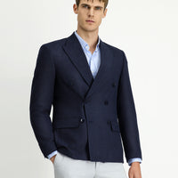 Koyu Lacivert 7 Drop Super Slim Fit Eksra Dar Kesim Desenli Kruvaze Ceket