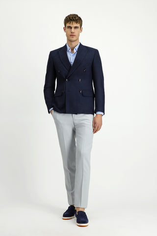  Koyu Lacivert Slim Fit Dar Kesim Desenli Kruvaze Ceket