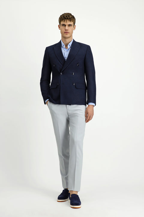 Koyu Lacivert 7 Drop Super Slim Fit Eksra Dar Kesim Desenli Kruvaze Ceket