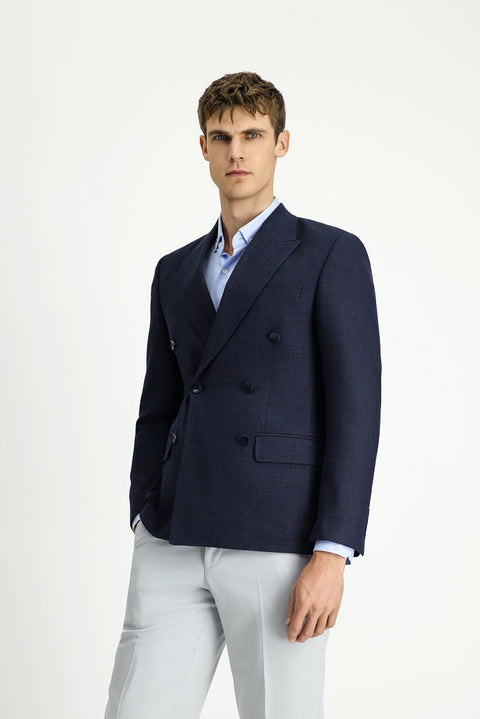 Dark Navy 6 Drop Regular Fit Patterned Double-Breasted Jacket