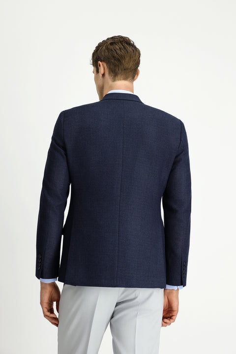 Koyu Lacivert 7 Drop Super Slim Fit Eksra Dar Kesim Desenli Kruvaze Ceket