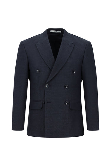 Koyu Lacivert Super Slim Fit Ekstra Dar Kesim Desenli Kruvaze Ceket