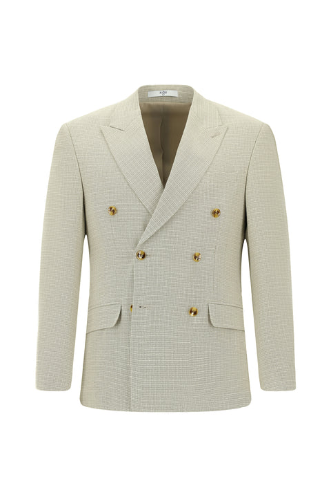 Light Beige 7 Drop Slim Fit Patterned Double-Breasted Jacket