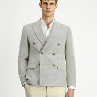 Açık Bej 7 Drop Super Slim Fit Eksra Dar Kesim Desenli Kruvaze Ceket