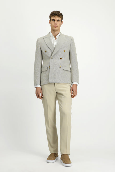 Açık Bej 7 Drop Slim Fit Dar Kesim Desenli Kruvaze Ceket
