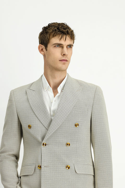 Açık Bej 7 Drop Slim Fit Dar Kesim Desenli Kruvaze Ceket