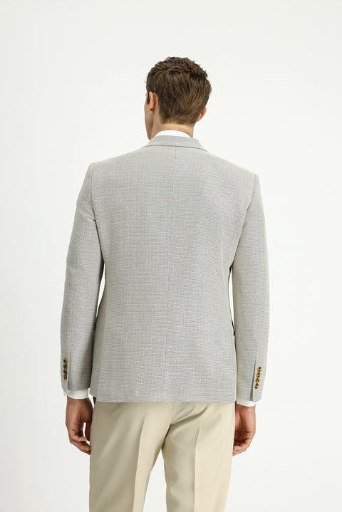 Light Beige 7 Drop Slim Fit Patterned Double-Breasted Jacket