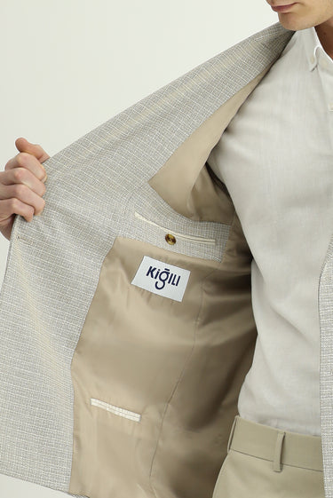 Açık Bej Super Slim Fit Ekstra Dar Kesim Desenli Kruvaze Ceket