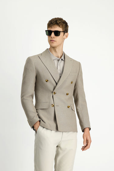 Orta Vizon Super Slim Fit Ekstra Dar Kesim Desenli Kruvaze Ceket