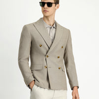 Medium Mink 7 Drop Slim Fit Patterned Double-Breasted Jacket