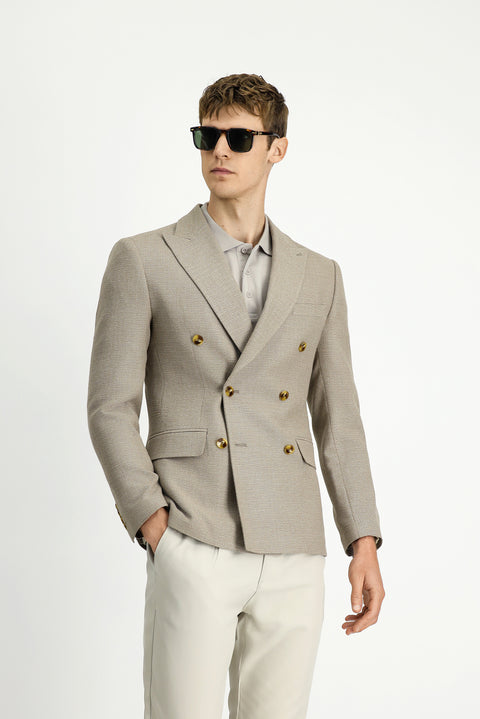 Medium Mink 7 Drop Super Slim Fit Extra Narrow Cut Patterned Double-Breasted Jacket