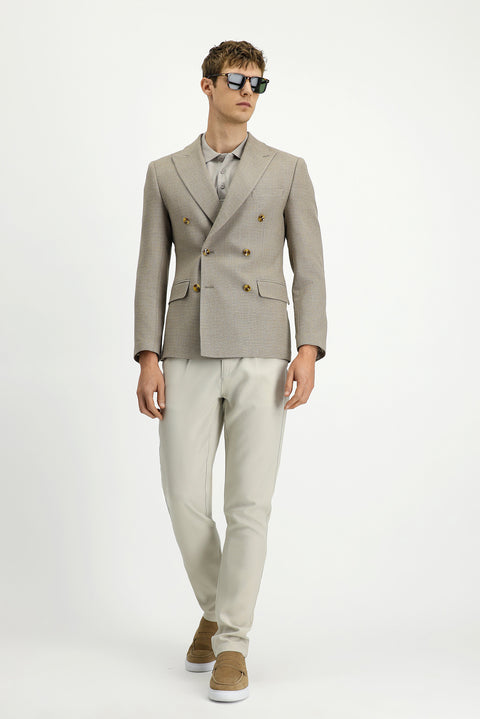 Medium Mink 6 Drop Regular Fit Standard Cut Patterned Double-Breasted Jacket