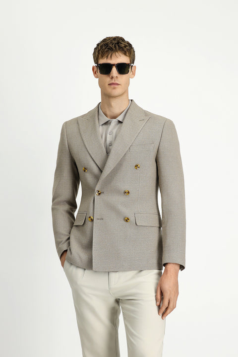 Medium Mink 6 Drop Regular Fit Standard Cut Patterned Double-Breasted Jacket