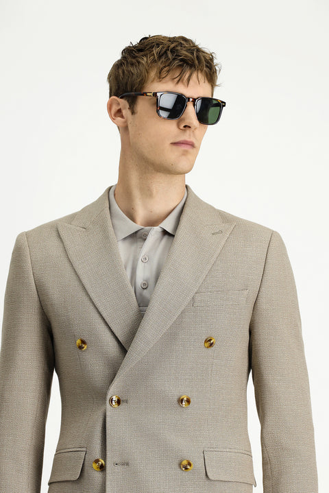 Medium Mink 6 Drop Regular Fit Standard Cut Patterned Double-Breasted Jacket