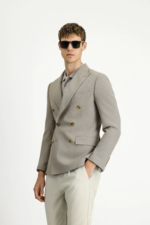 Medium Mink 7 Drop Slim Fit Patterned Double-Breasted Jacket