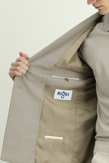 Orta Vizon Slim Fit Dar Kesim Desenli Kruvaze Ceket