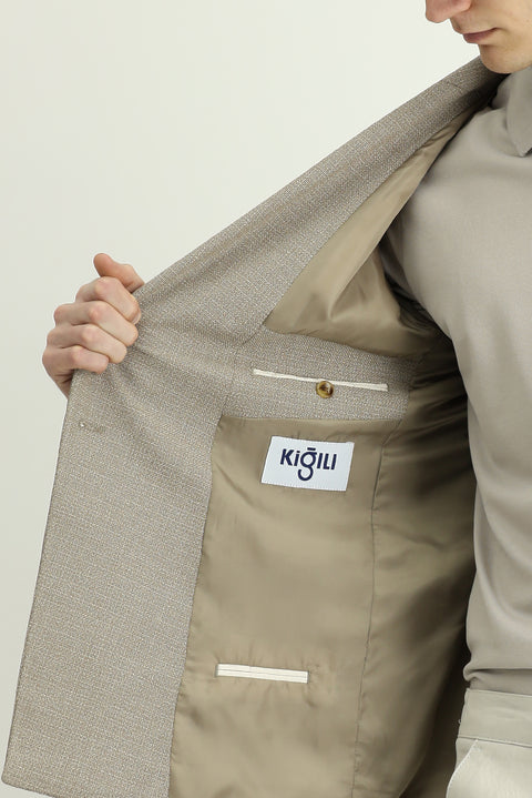 Orta Vizon 7 Drop Super Slim Fit Eksra Dar Kesim Desenli Kruvaze Ceket