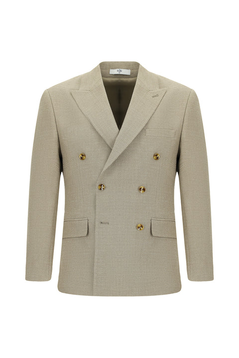 Orta Vizon 7 Drop Slim Fit Dar Kesim Desenli Kruvaze Ceket