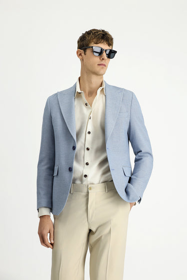 Mavi Slim Fit Dar Kesim Desenli Klasik Ceket