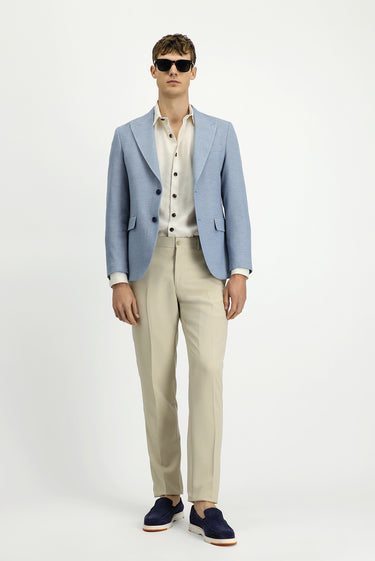  Mavi Slim Fit Dar Kesim Desenli Klasik Ceket