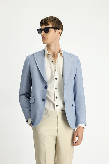  Mavi Slim Fit Dar Kesim Desenli Klasik Ceket