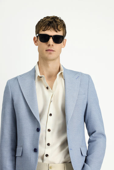  Mavi Slim Fit Dar Kesim Desenli Klasik Ceket