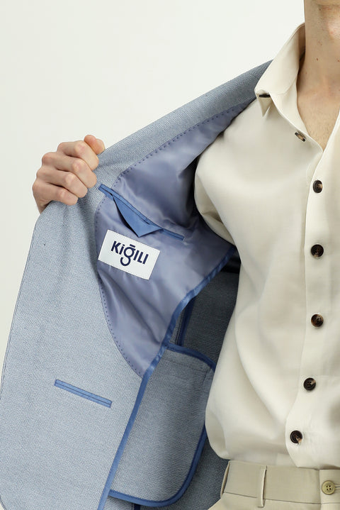 Blue 4 Drop Relaxed Fit Classic Patterned Jacket