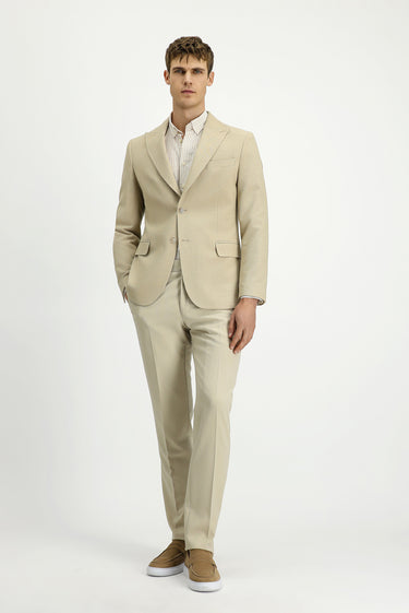 Açık Bej Slim Fit Dar Kesim Desenli Klasik Ceket