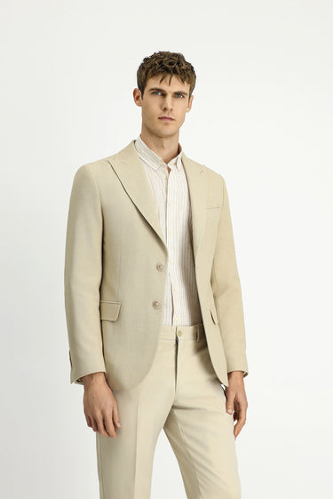 Açık Bej Slim Fit Dar Kesim Desenli Klasik Ceket