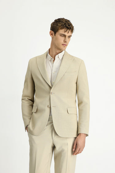 Açık Bej Slim Fit Dar Kesim Desenli Klasik Ceket