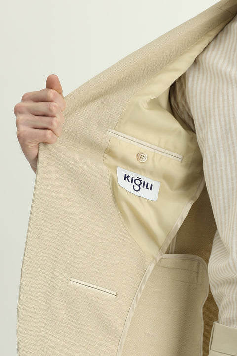 Açık Bej 6 Drop Regular Fit Standart Kesim Desenli Klasik Ceket