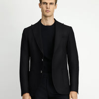 Siyah Regular Fit Likralı Desenli Spor Ceket