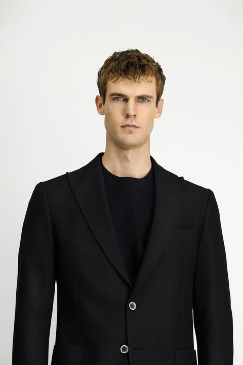 Black 6 Drop Regular Fit Standard Cut Lycra Patterned Sport Jacket