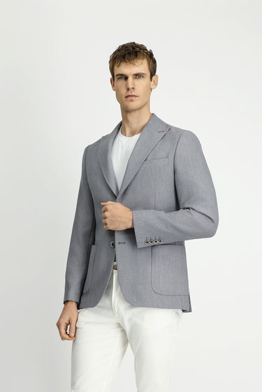 Orta Gri Muscle Fit Likralı Desenli Spor Ceket