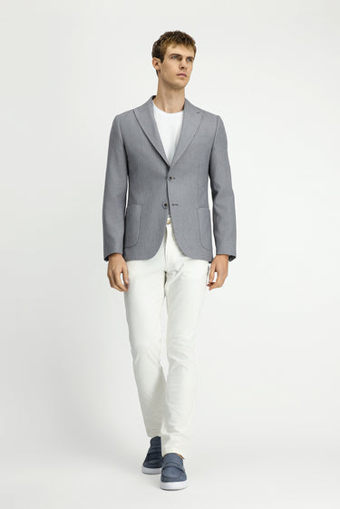 Orta Gri Muscle Fit Likralı Desenli Spor Ceket