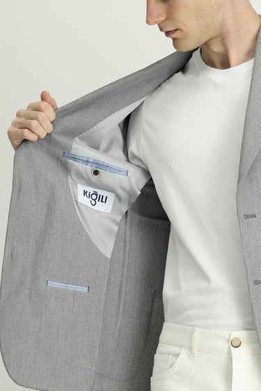 Orta Gri Muscle Fit Likralı Desenli Spor Ceket