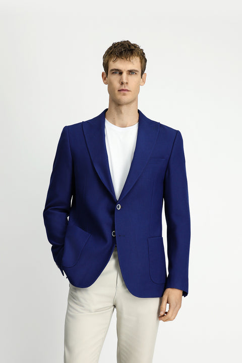 Orta Lacivert 6 Drop Regular Fit Standart Kesim Likralı Desenli Spor Ceket