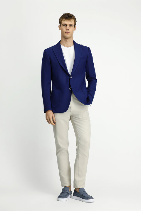 Orta Lacivert 6 Drop Regular Fit Standart Kesim Likralı Desenli Spor Ceket