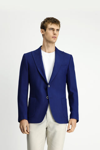  Orta Lacivert Muscle Fit Likralı Desenli Spor Ceket