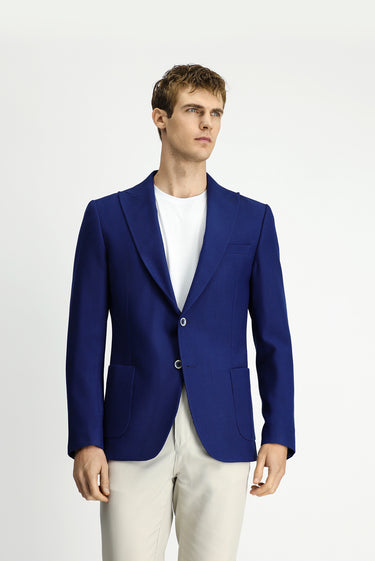 Orta Lacivert Regular Fit Likralı Desenli Spor Ceket