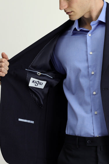 Koyu Lacivert Regular Fit Likralı Desenli Spor Ceket