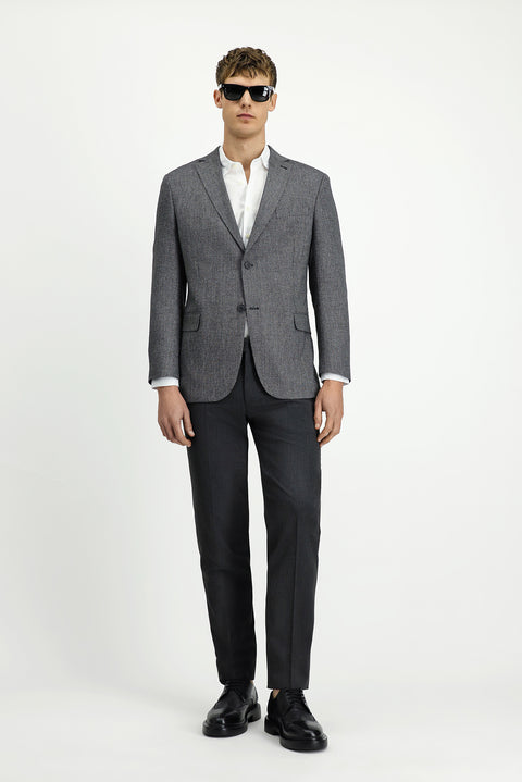 Black 4-Drop Relaxed Fit Classic Linen Blend Patterned Jacket