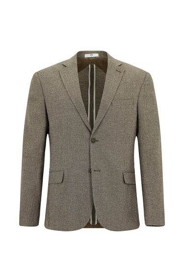 Orta Kahve Slim Fit Dar Kesim Klasik Keten Karışımlı Desenli Ceket