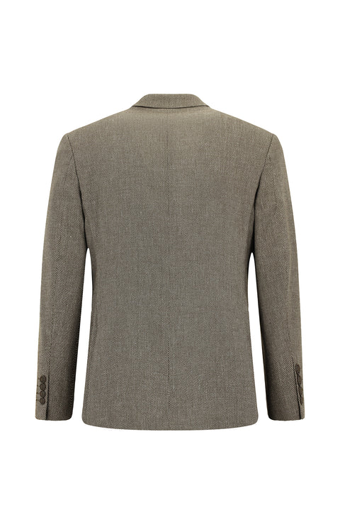 Medium Brown 4 Drop Relaxed Fit Classic Linen Blend Patterned Jacket