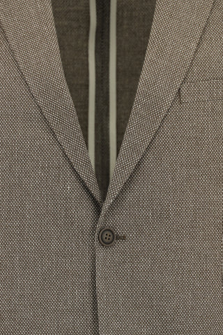 Orta Kahve 7 Drop Slim Fit Dar Kesim Klasik Keten Karışımlı Desenli Ceket